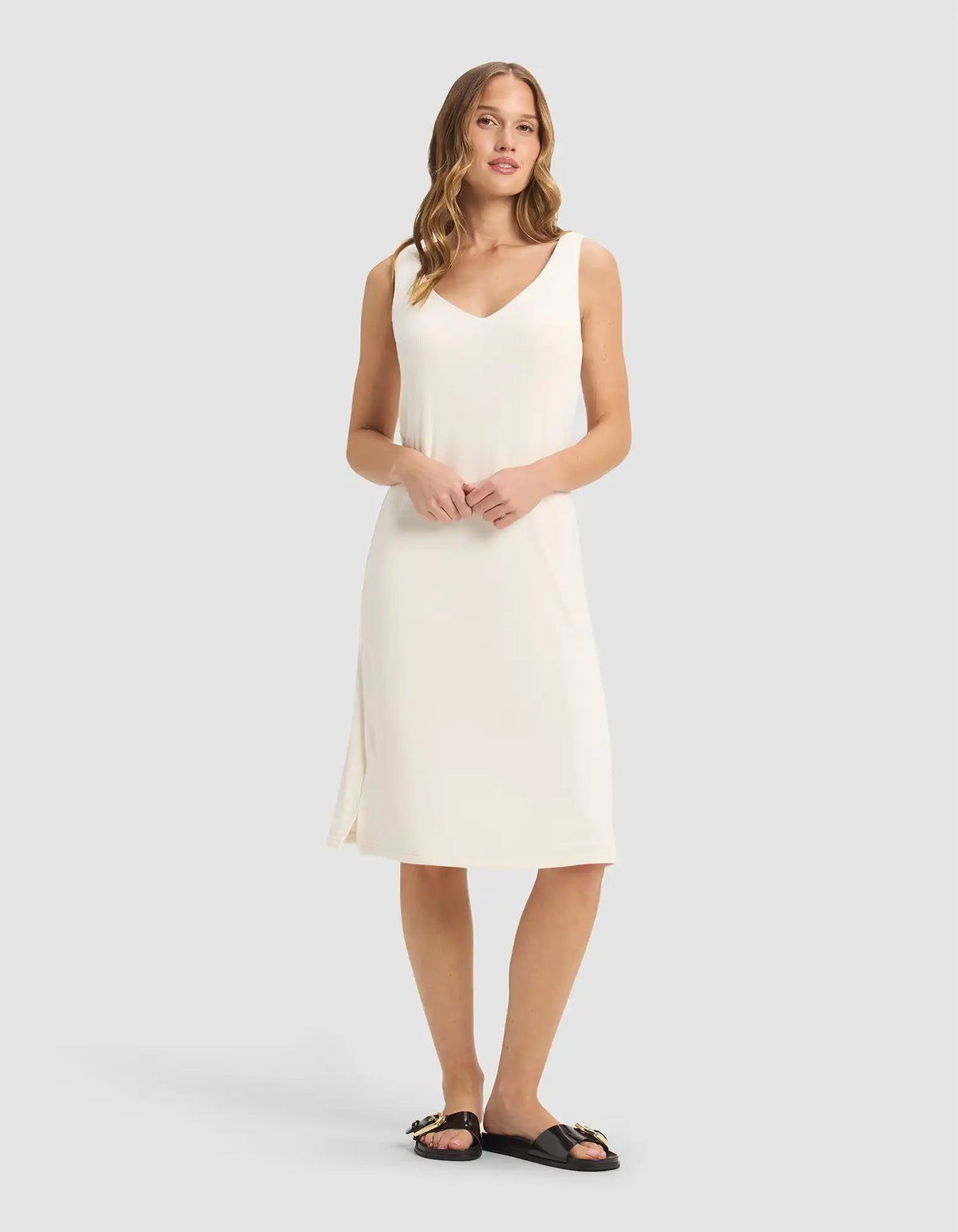 Women’s Bamboo Rib-Knit V-Neck Tank Lounge Dress