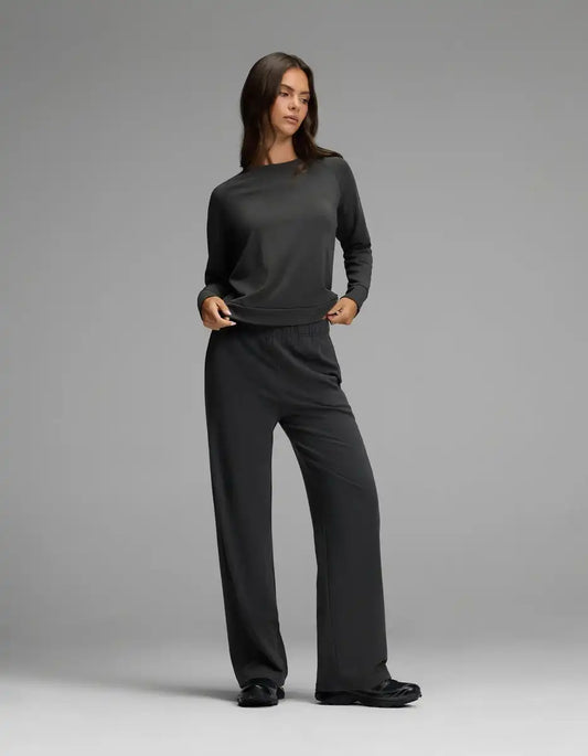 Women's Brushed Bamboo Pullover Crew & Wide Leg Pull On Pant Set