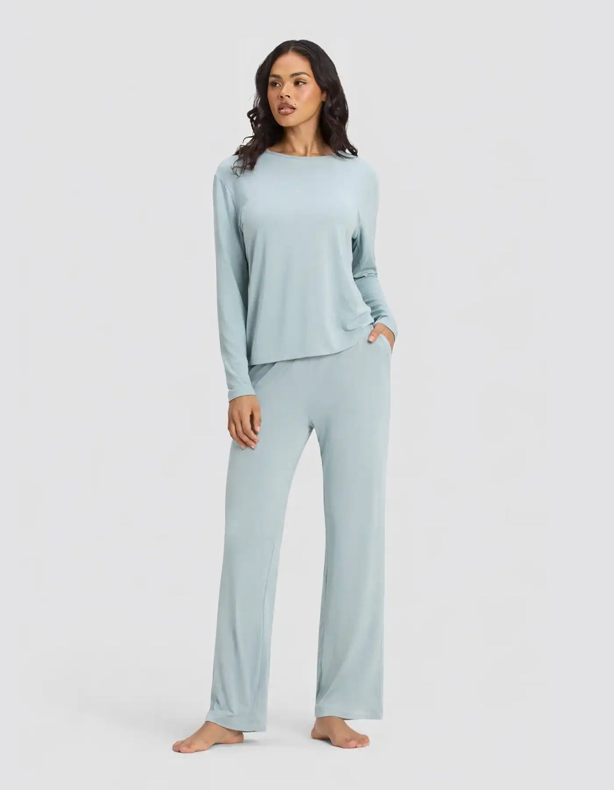 Women's Bamboo Stretch-Knit Long Sleeve Lounge Tee & Pant Set