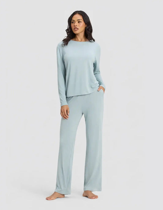 Women's Bamboo Stretch-Knit Long Sleeve Lounge Tee & Pant Set