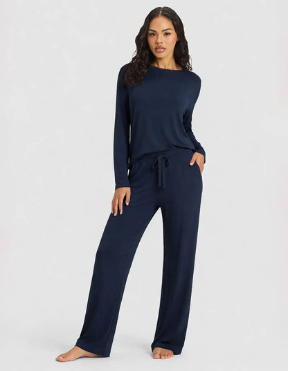 Women's Bamboo Stretch-Knit Long Sleeve Lounge Tee & Pant Set